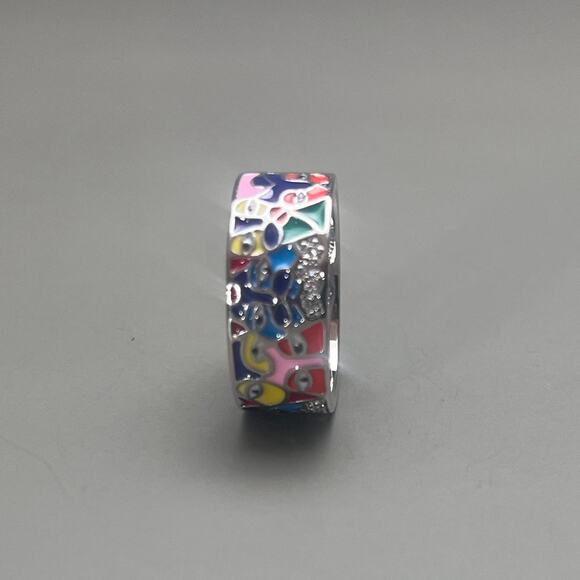 Y2K Vintage Silver Mosaic Ring – Size 8, Unisex, Brand New​ - Picture 5 of 7